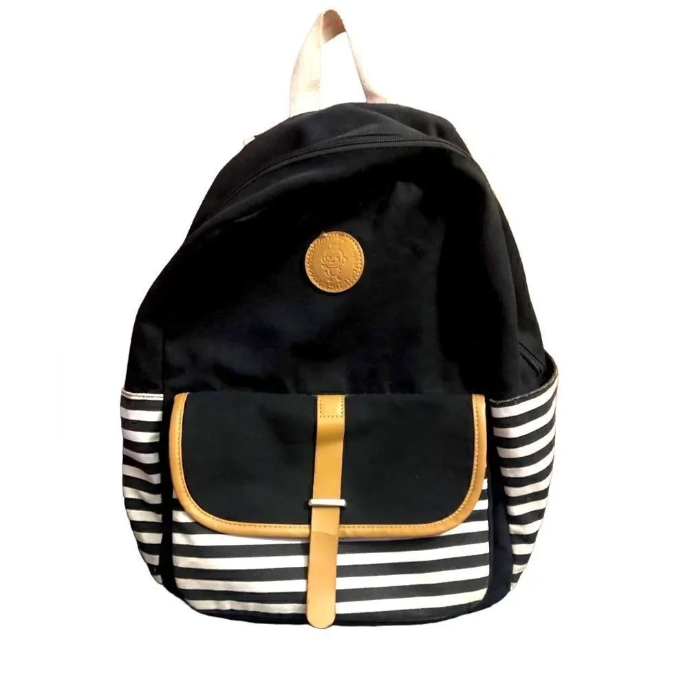 The Idyll of Collie Striped Canvas Backpack With Adjustable Straps Locker Hook.
